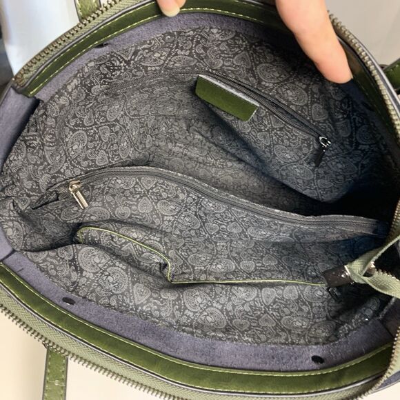 MDBM Maison de Beauté Provence Green Leather Front Pocket Tote Handbag w/ pouch - Picture 11 of 16